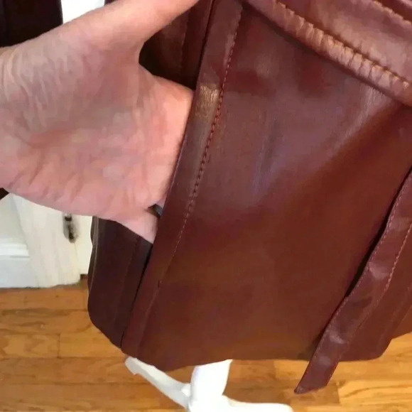 Vintage Gerda for Partners 3 reddish brown Vinyl coat with tie at waist. Size L - Picture 6 of 16